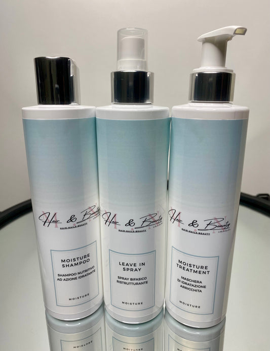 MOISTURE SHAMPOO, TREATMENT & LEAVE IN SPRAY